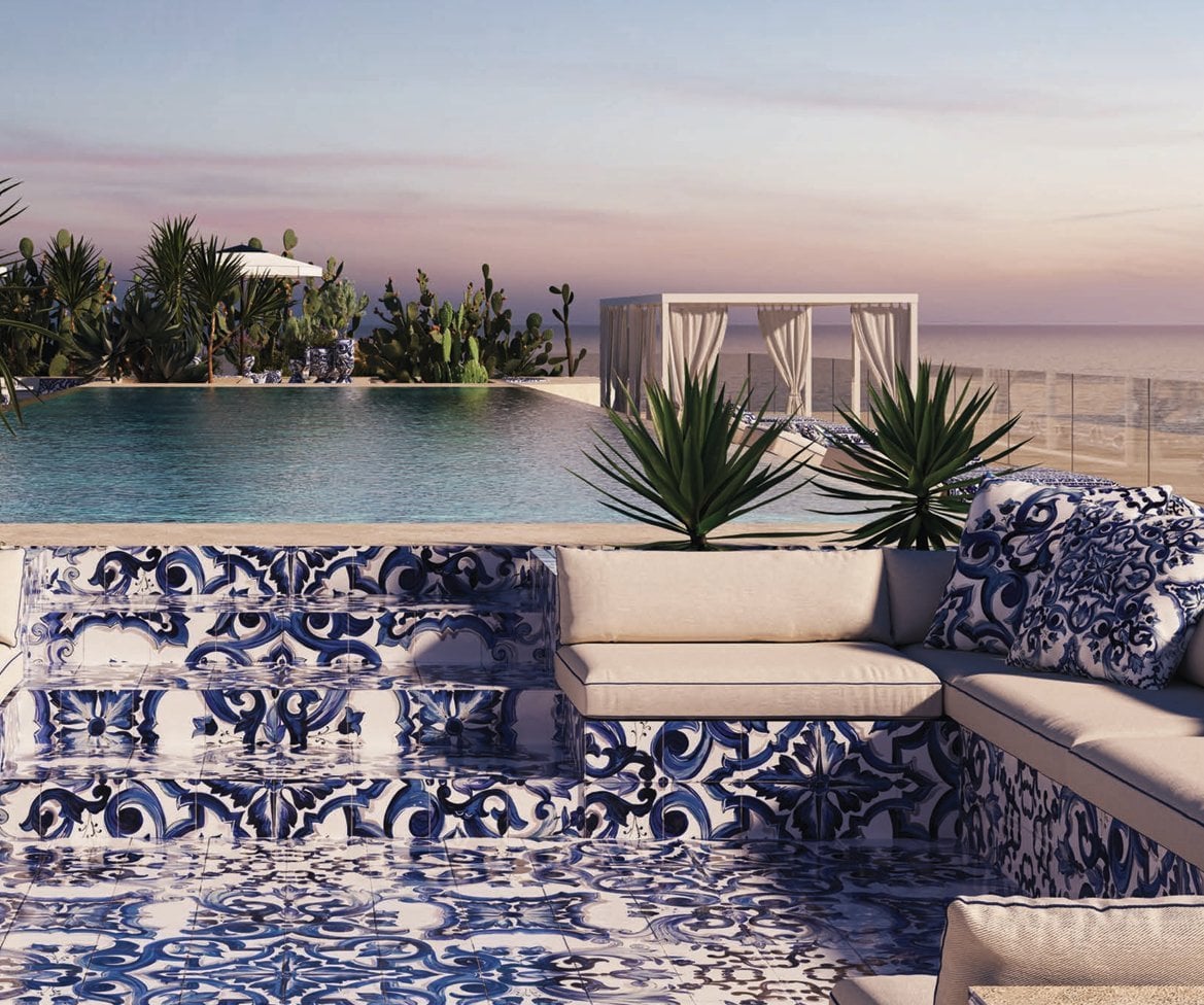 Majolica pool at sunset